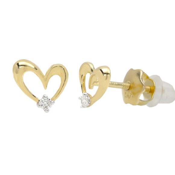 Cute Mini Size Lab Diamonds Heart Stud 14k Small Heart Earrings Screw Back - Picture 6 of 6